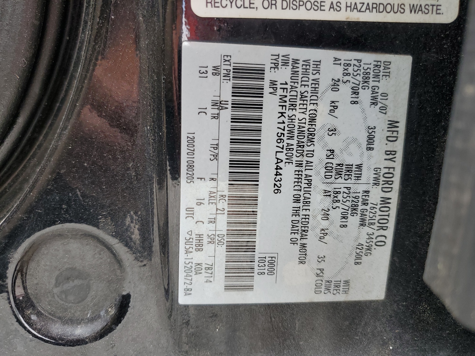 1FMFK17567LA44326 2007 Ford Expedition El Eddie Bauer