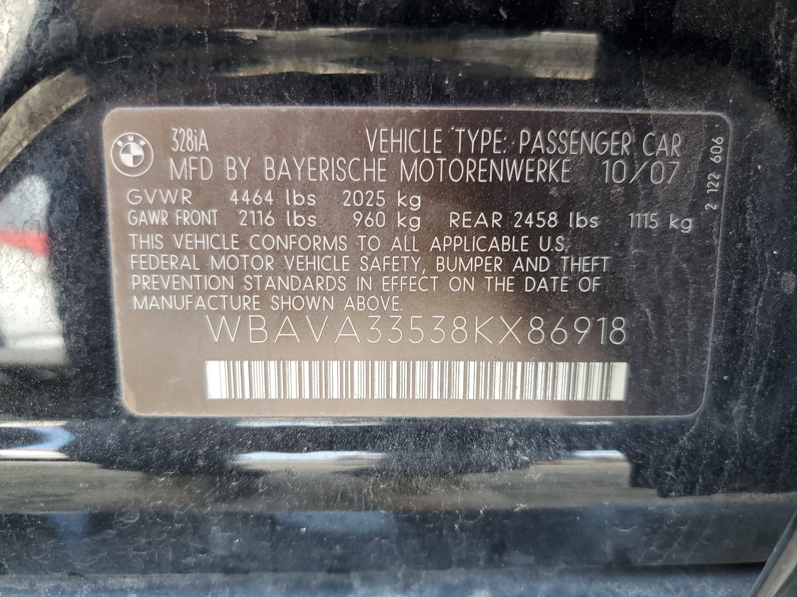 WBAVA33538KX86918 2008 BMW 328 I