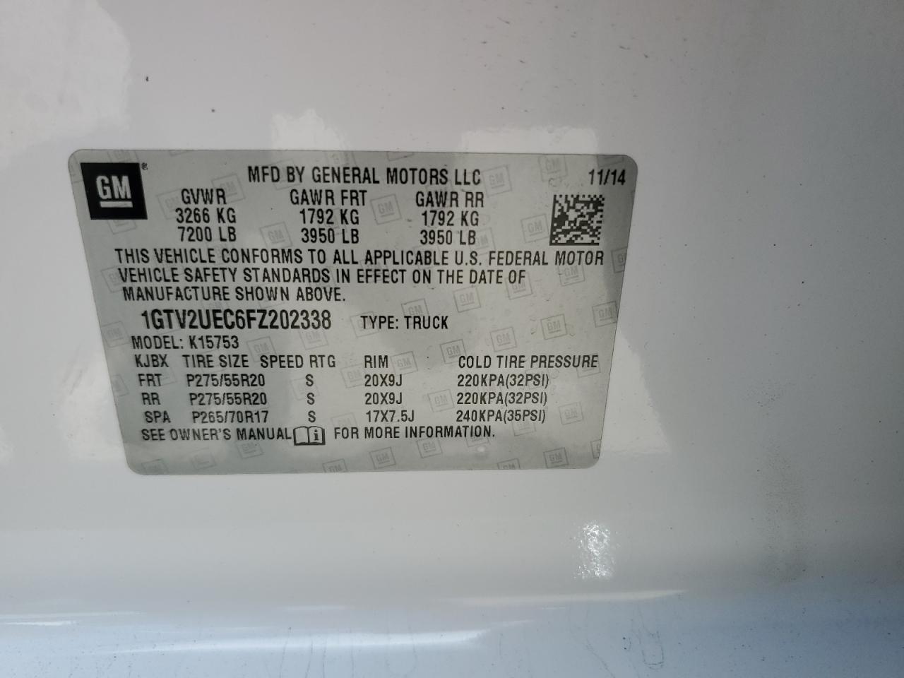 2015 GMC Sierra K1500 Sle VIN: 1GTV2UEC6FZ202338 Lot: 59022014
