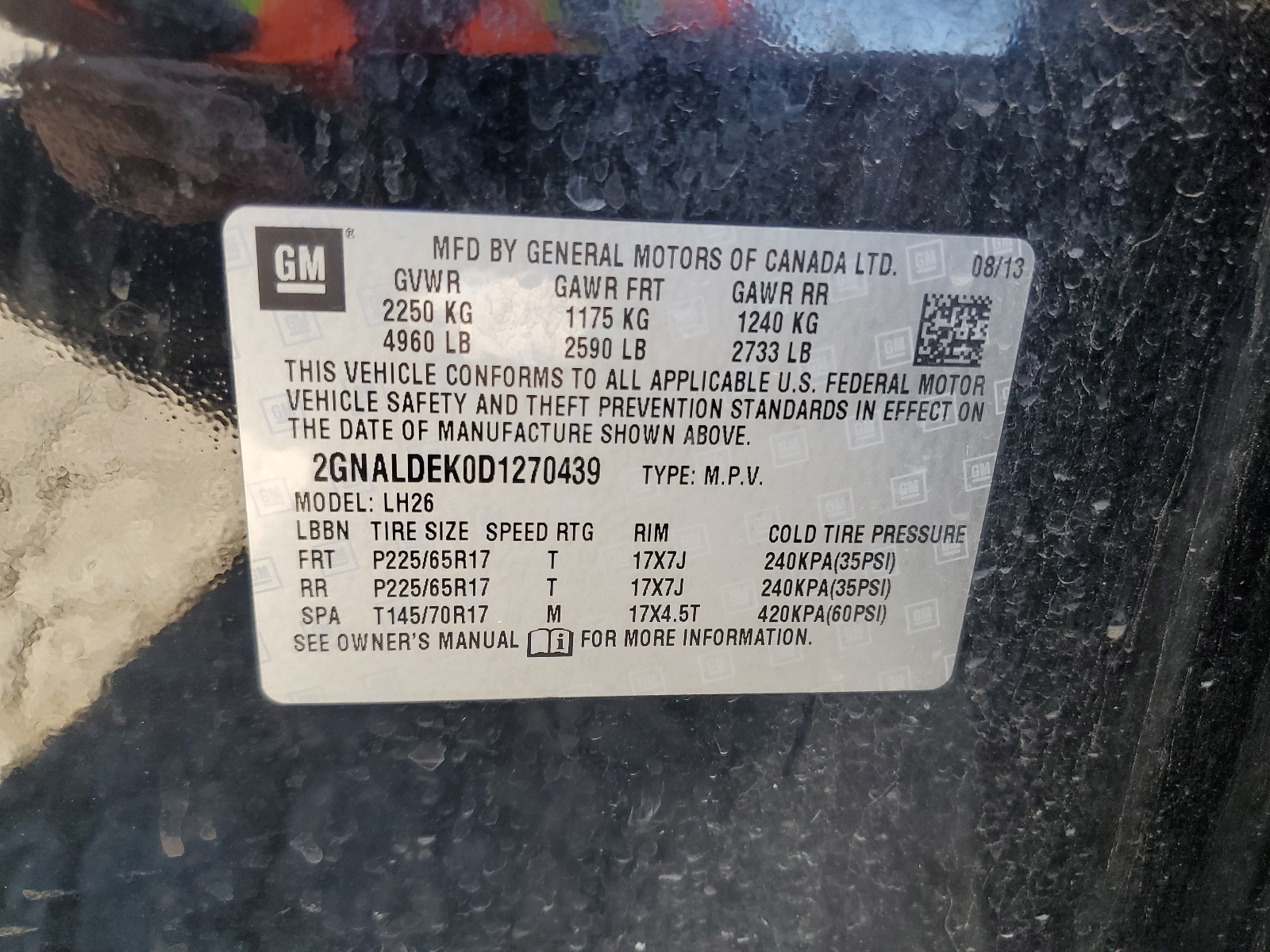 2GNALDEK0D1270439 2013 Chevrolet Equinox Lt