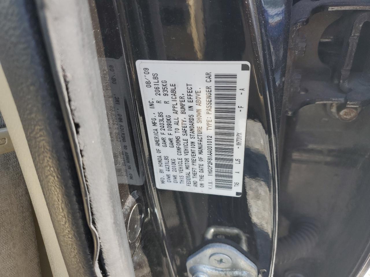 2010 Honda Accord Exl VIN: 1HGCP2F81AA001012 Lot: 56798924