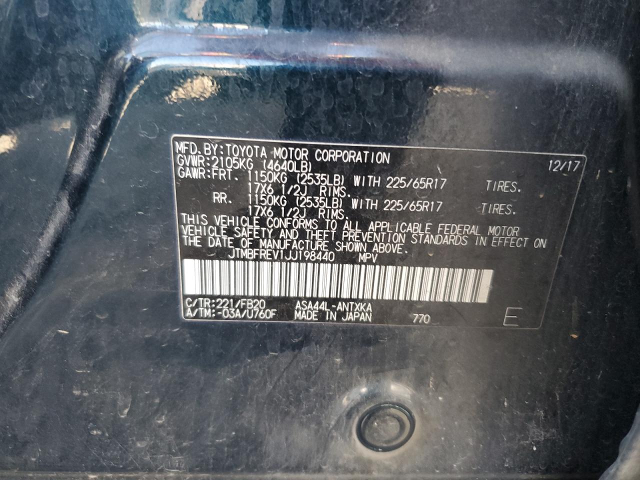 2018 Toyota Rav4 Le VIN: JTMBFREV1JJ198440 Lot: 58175444