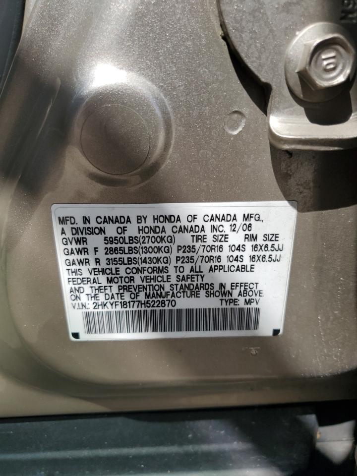 2007 Honda Pilot Lx VIN: 2HKYF18177H522870 Lot: 57526694
