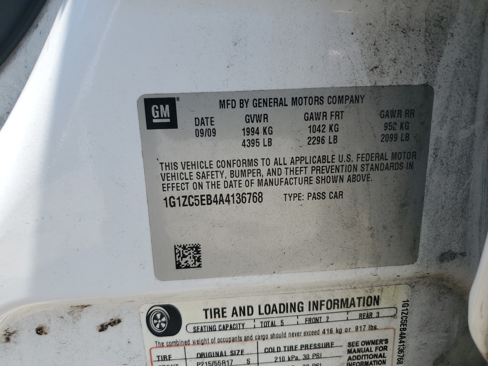 1G1ZC5EB4A4136768 2010 Chevrolet Malibu 1Lt