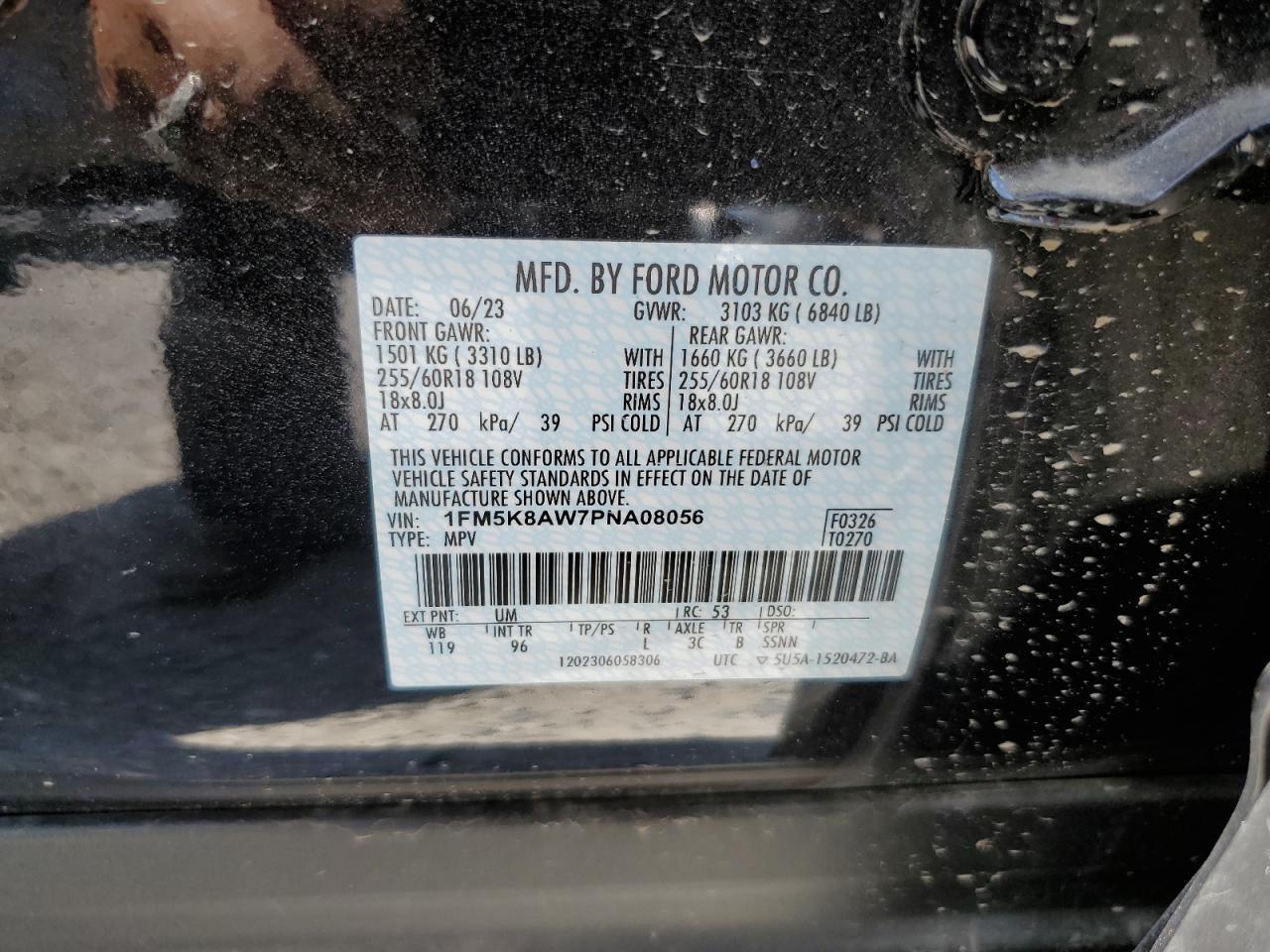 2023 Ford Explorer Police Interceptor VIN: 1FM5K8AW7PNA08056 Lot: 59826194