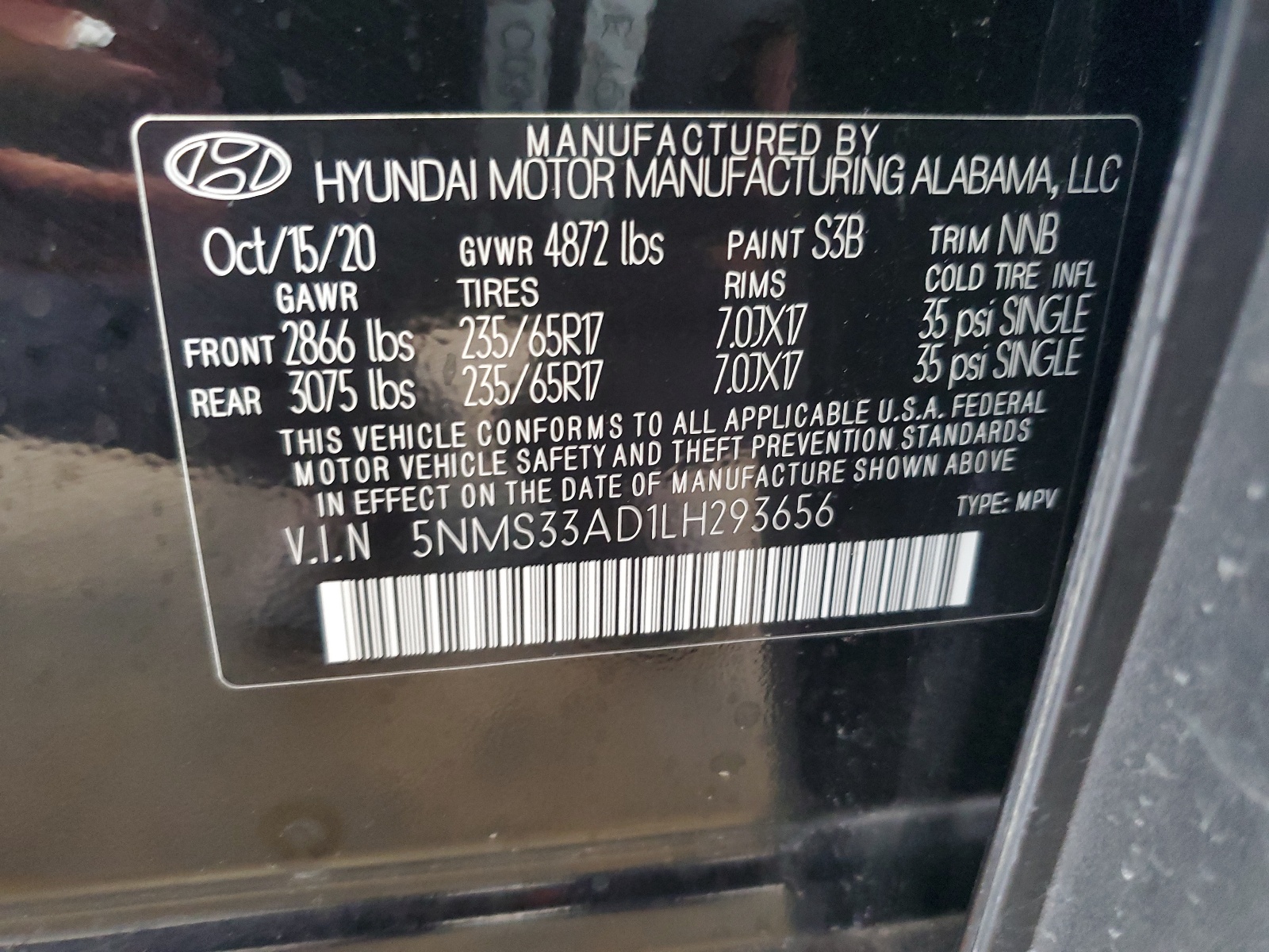 5NMS33AD1LH293656 2020 Hyundai Santa Fe Sel