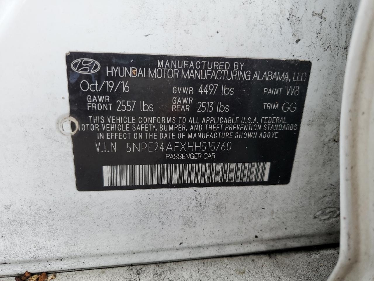 2017 Hyundai Sonata Se VIN: 5NPE24AFXHH515760 Lot: 58145534