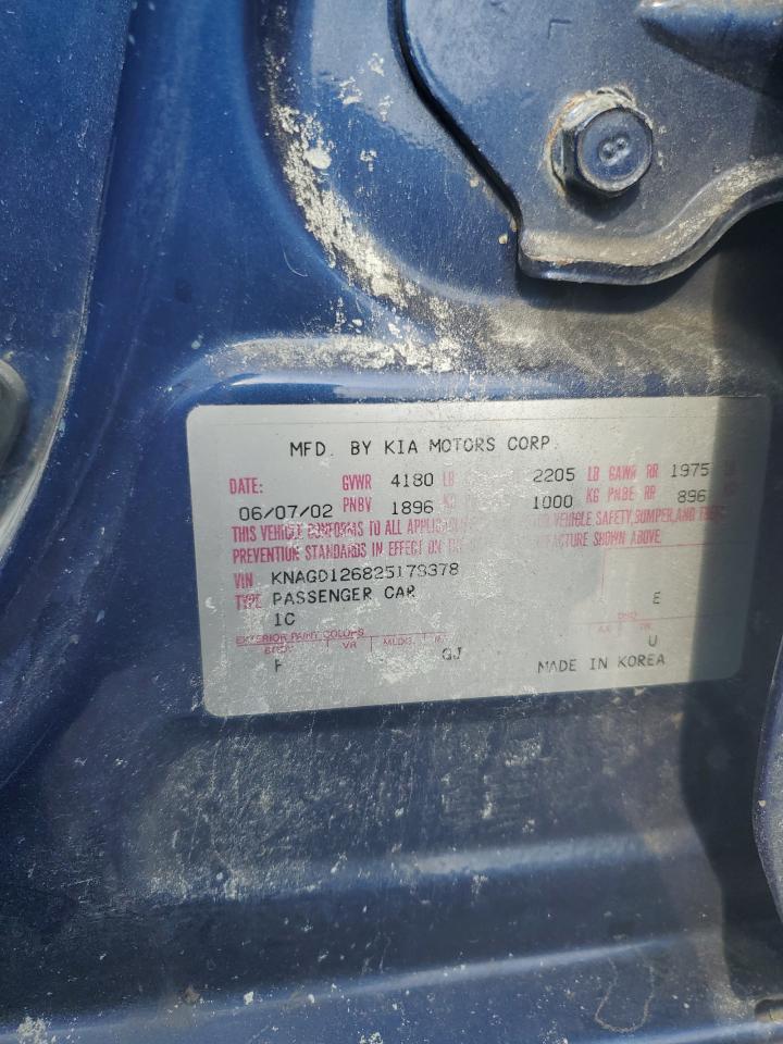 KNAGD126825178378 2002 Kia Optima Magentis