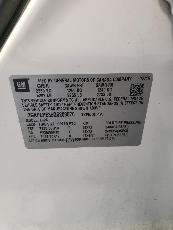 2016 GMC Terrain Slt VIN: 2GKFLPE35G6208670 Lot: 59925684