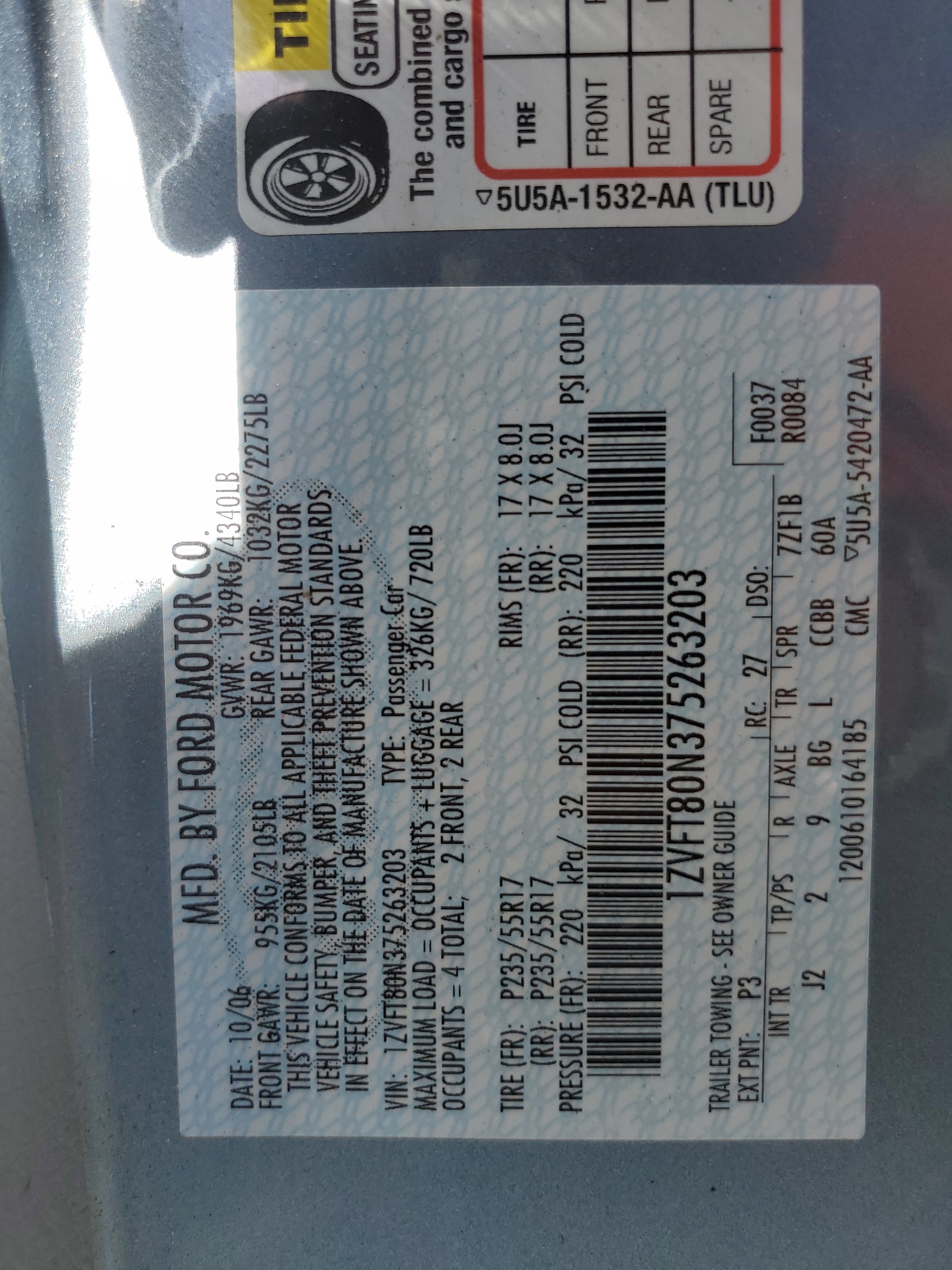 1ZVFT80N375263203 2007 Ford Mustang