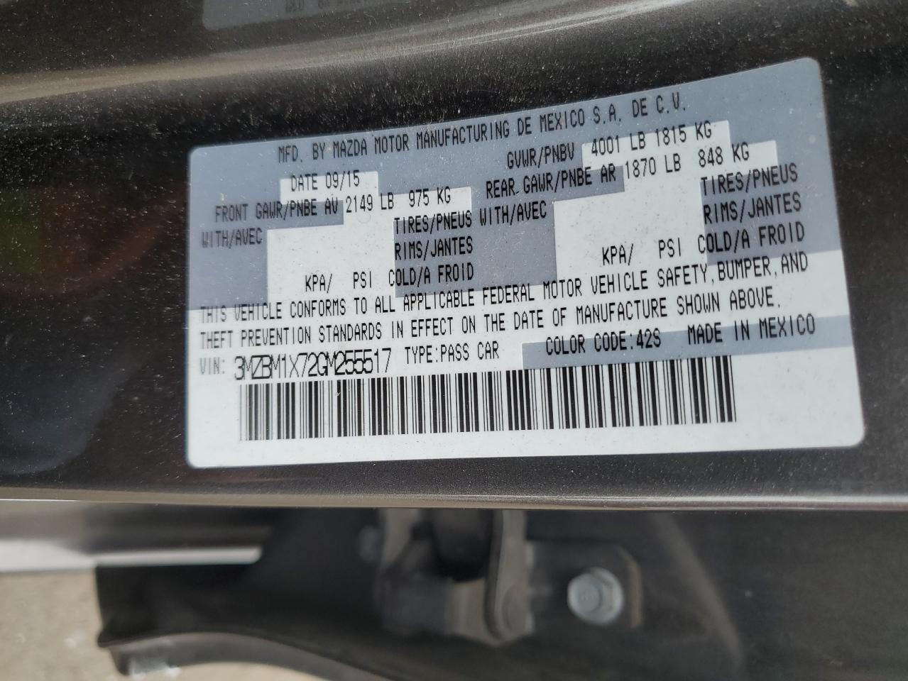 2016 Mazda 3 Grand Touring VIN: 3MZBM1X72GM255517 Lot: 58619484