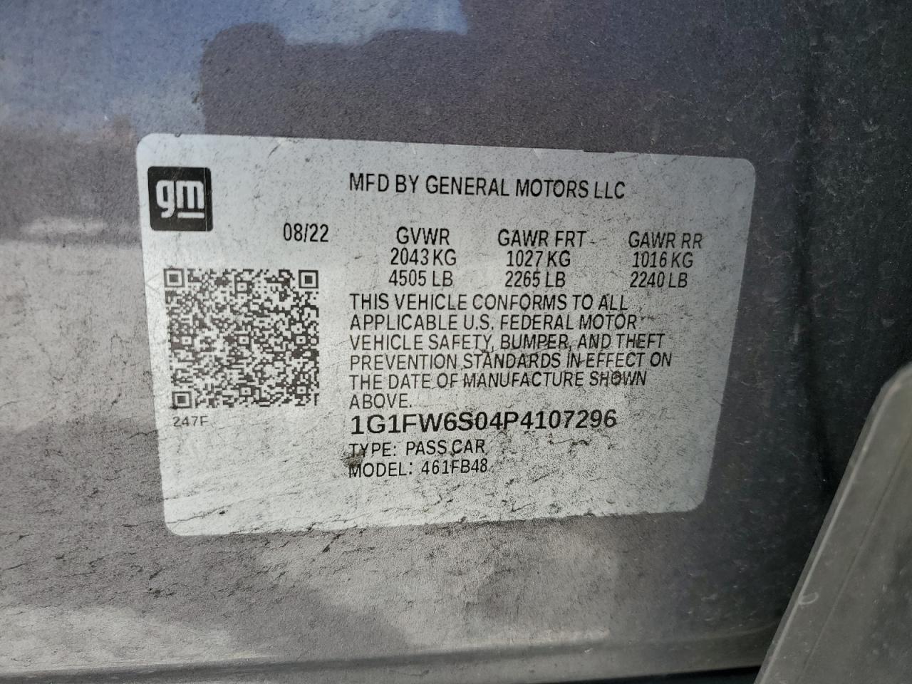 2023 Chevrolet Bolt Ev 1Lt VIN: 1G1FW6S04P4107296 Lot: 59247714