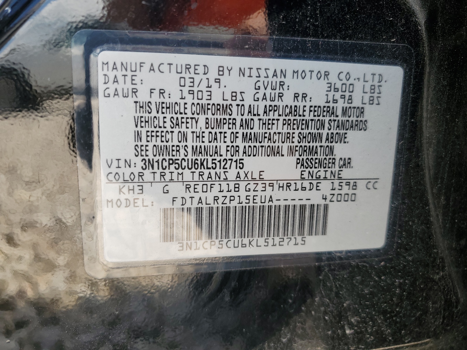 3N1CP5CU6KL512715 2019 Nissan Kicks S