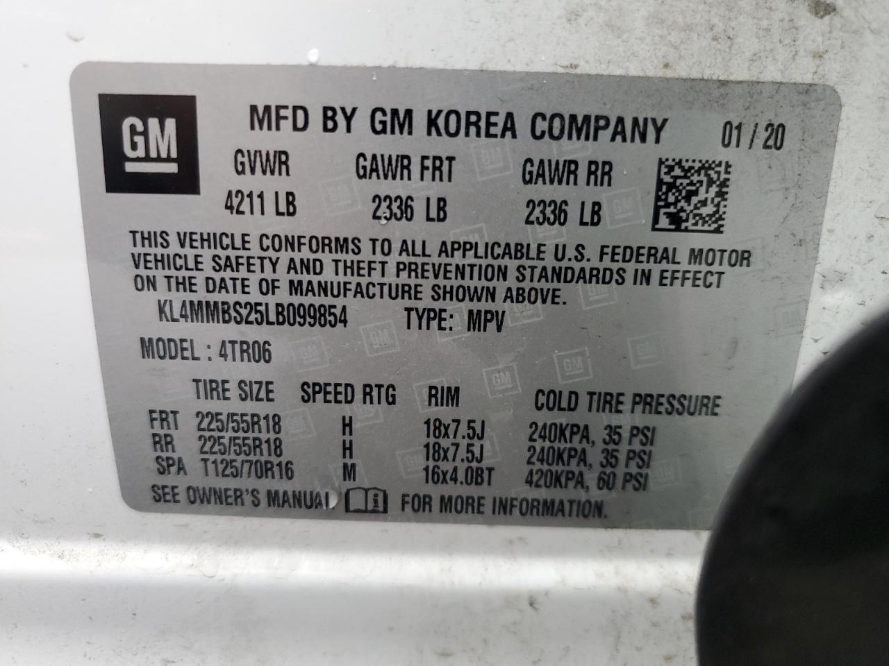 2020 Buick Encore Gx Preferred VIN: KL4MMBS25LB099854 Lot: 60249394