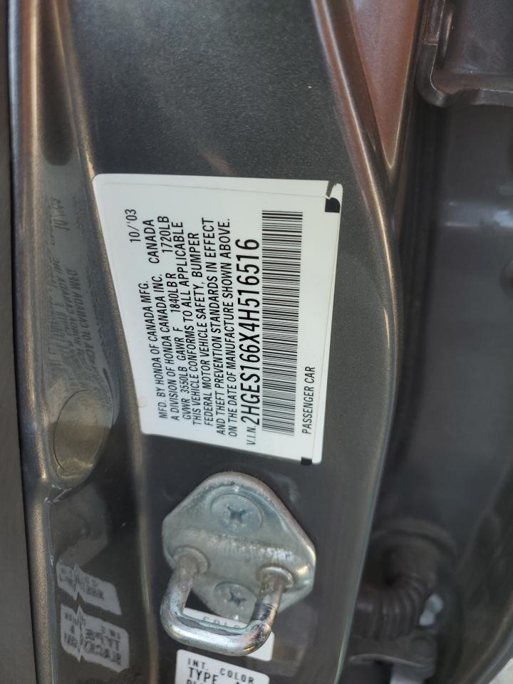 2004 Honda Civic Lx VIN: 2HGES166X4H516516 Lot: 59901484