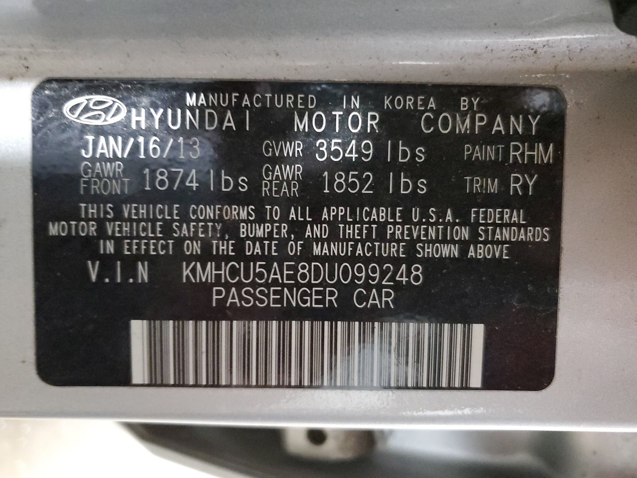 KMHCU5AE8DU099248 2013 Hyundai Accent Gls