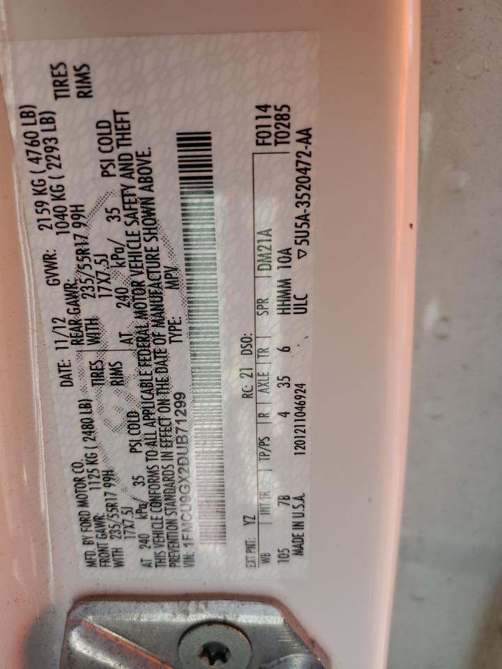 2013 Ford Escape Se VIN: 1FMCU9GX2DUB71299 Lot: 57093374