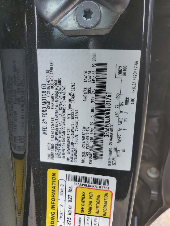 3FA6P0LU0KR181761 2019 Ford Fusion Se