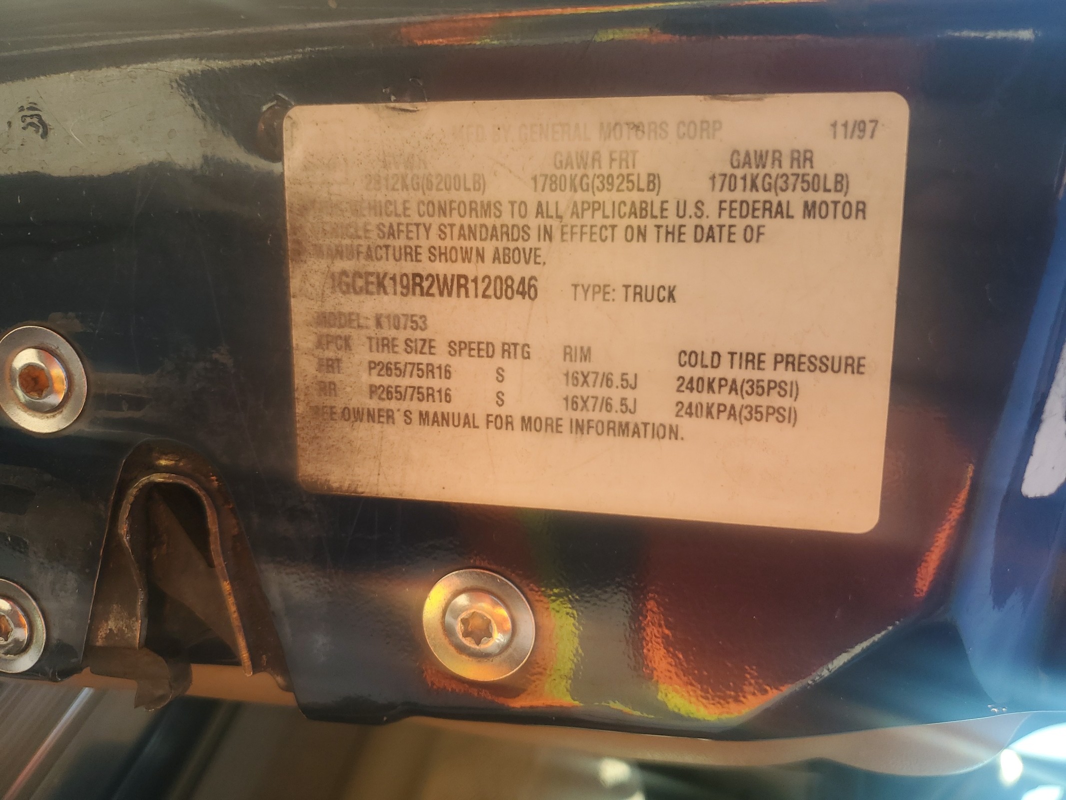 1GCEK19R2WR120846 1998 Chevrolet Gmt-400 K1500