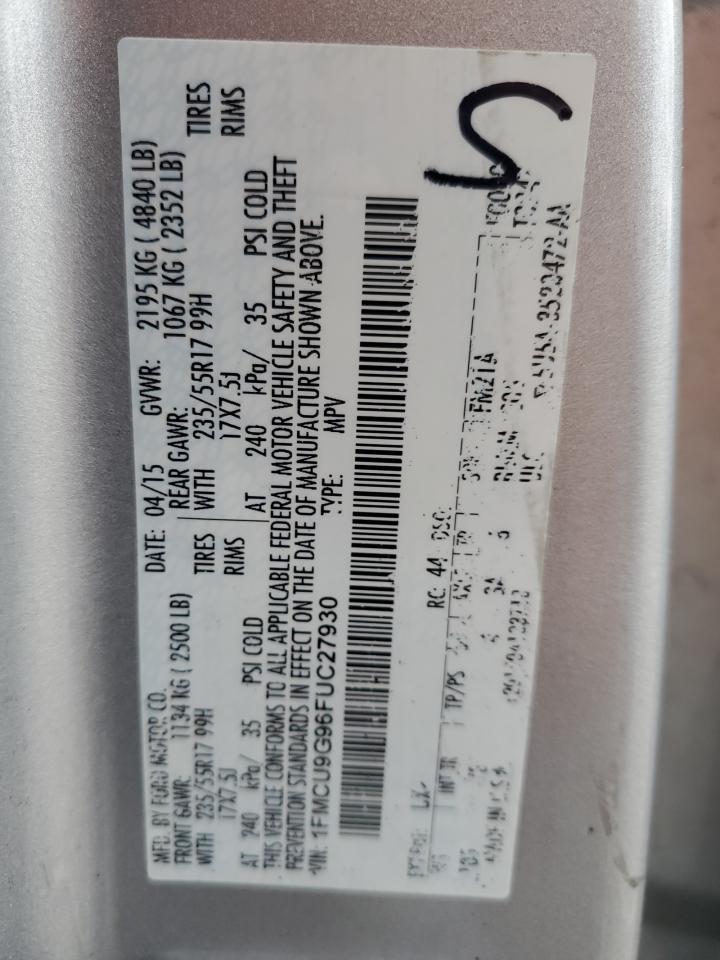 2015 Ford Escape Se VIN: 1FMCU9G96FUC27930 Lot: 60473104