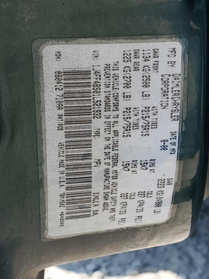 2001 Jeep Cherokee Sport VIN: 1J4FF48S01L521932 Lot: 59162524