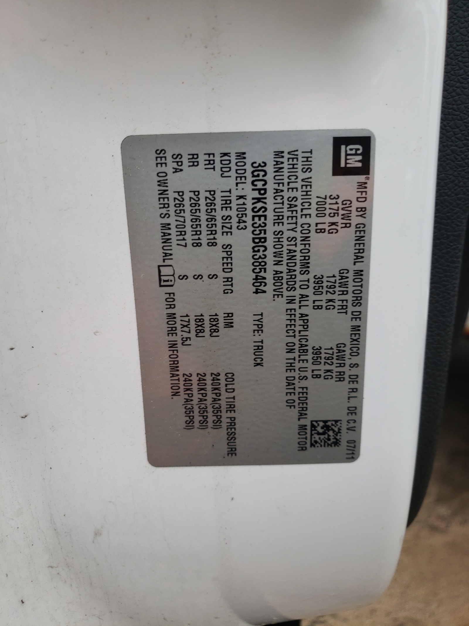 3GCPKSE35BG385464 2011 Chevrolet Silverado K1500 Lt