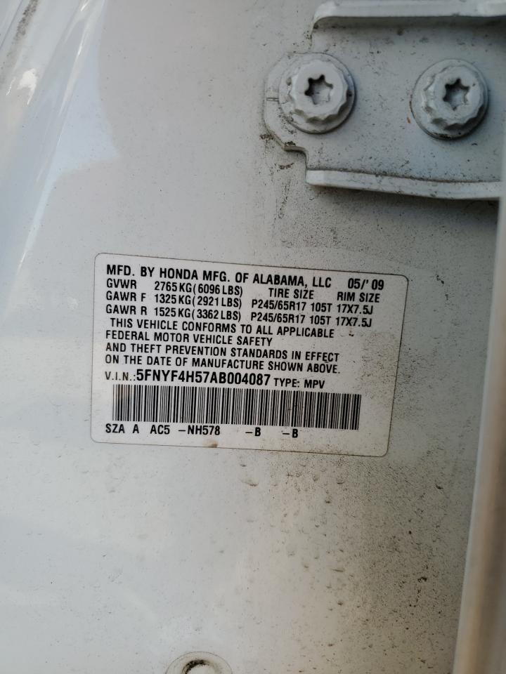 2010 Honda Pilot Exl VIN: 5FNYF4H57AB004087 Lot: 60107344
