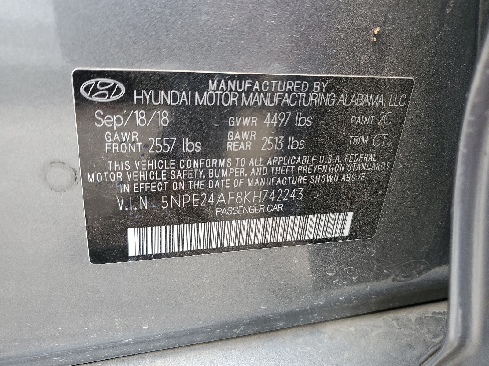 2019 Hyundai Sonata Se vin: 5NPE24AF8KH742243