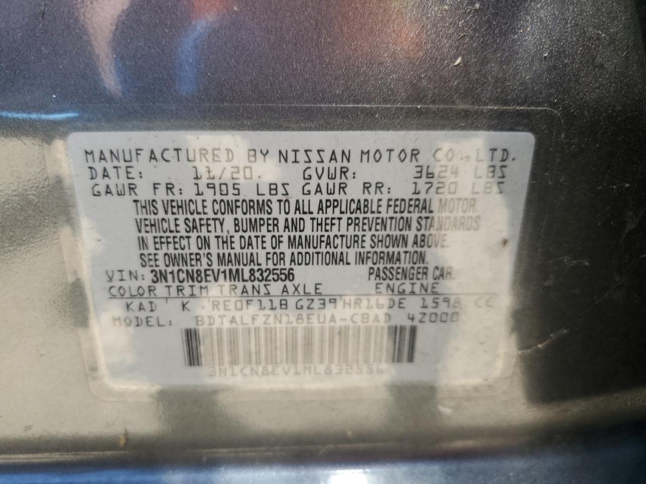 VIN 3N1CN8EV1ML832556 2021 NISSAN VERSA no.13