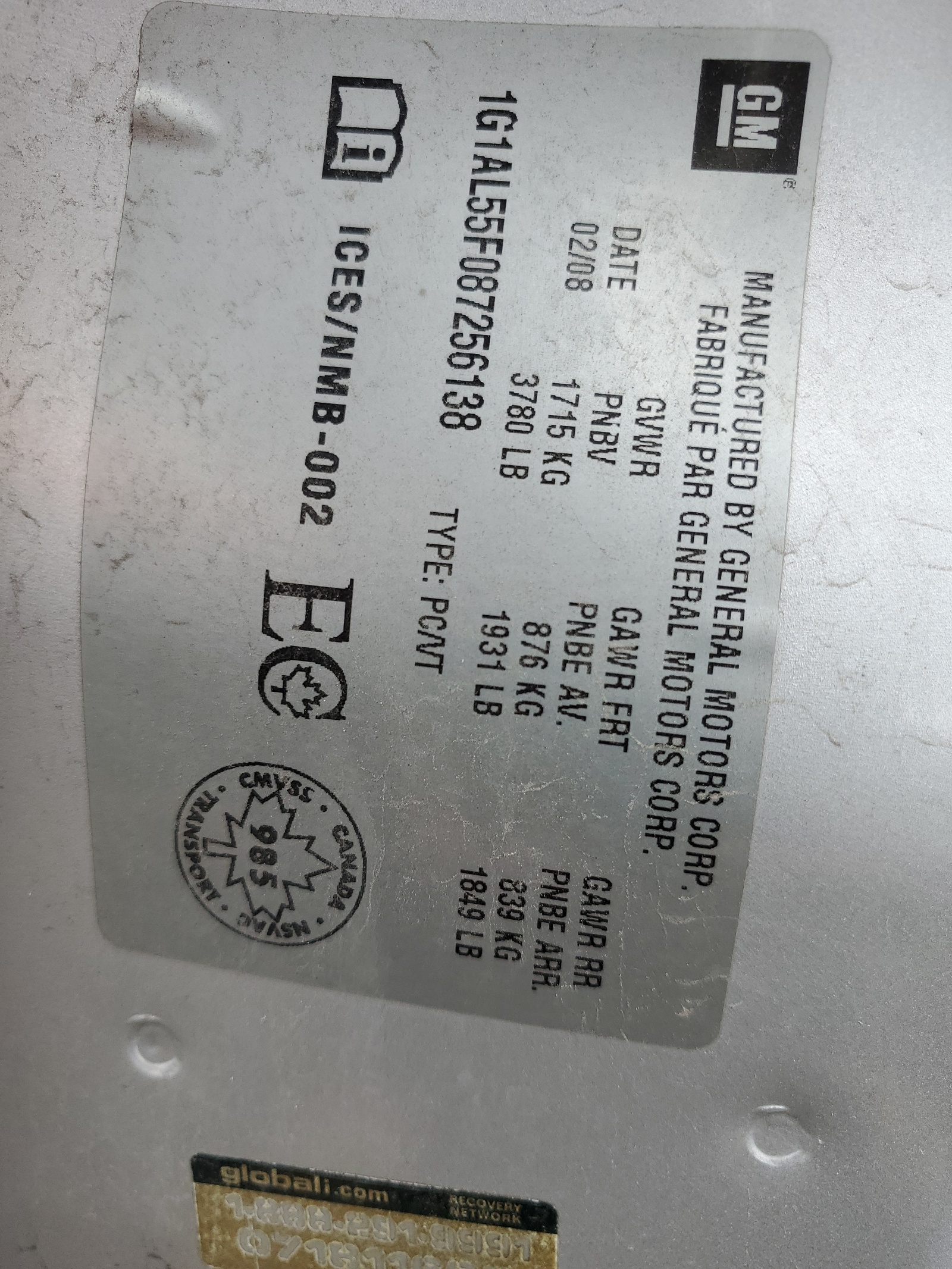 1G1AL55F087256138 2008 Chevrolet Cobalt Lt