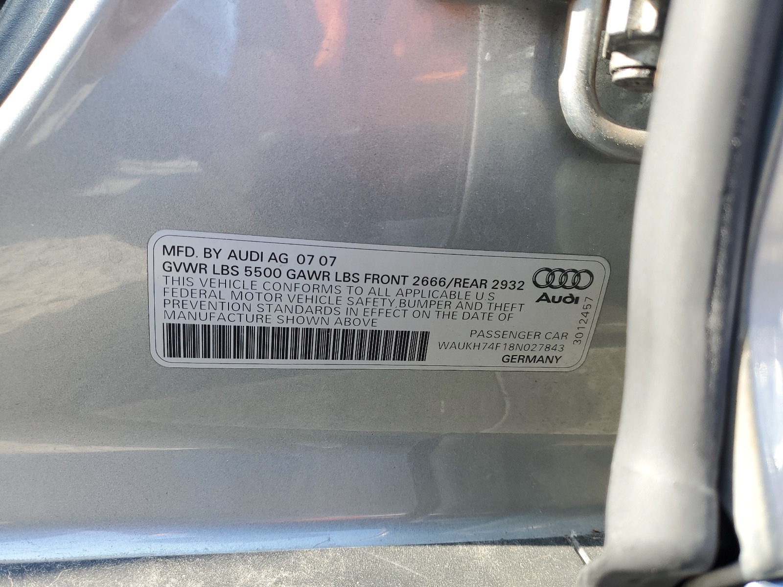 WAUKH74F18N027843 2008 Audi A6 Avant Quattro