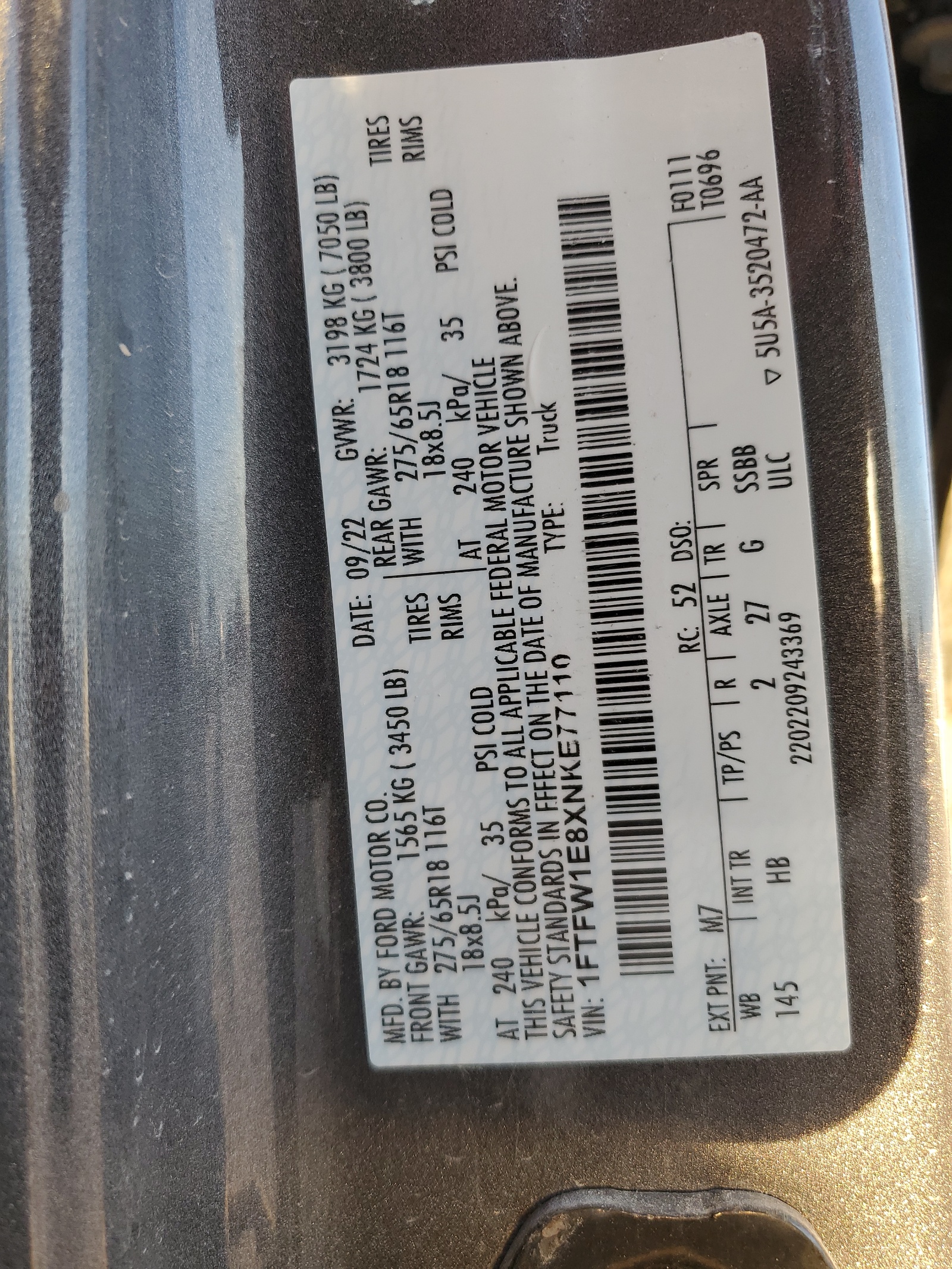 1FTFW1E8XNKE77110 2022 Ford F150 Supercrew