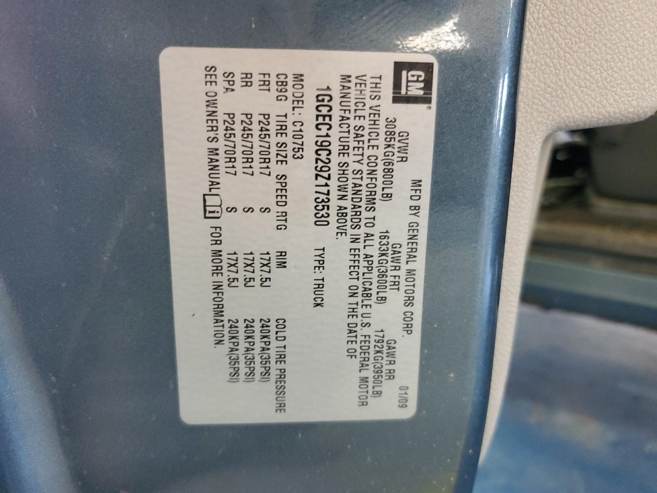 2009 Chevrolet Silverado C1500 VIN: 1GCEC19C29Z173530 Lot: 58671494