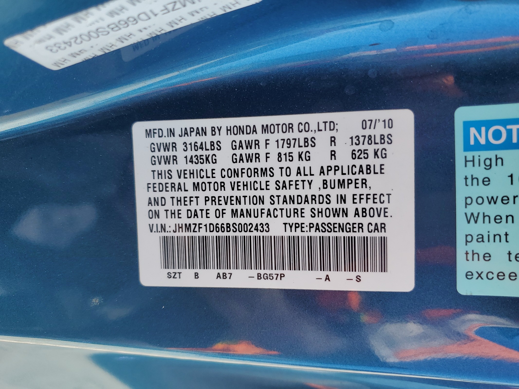 JHMZF1D66BS002433 2011 Honda Cr-Z Ex