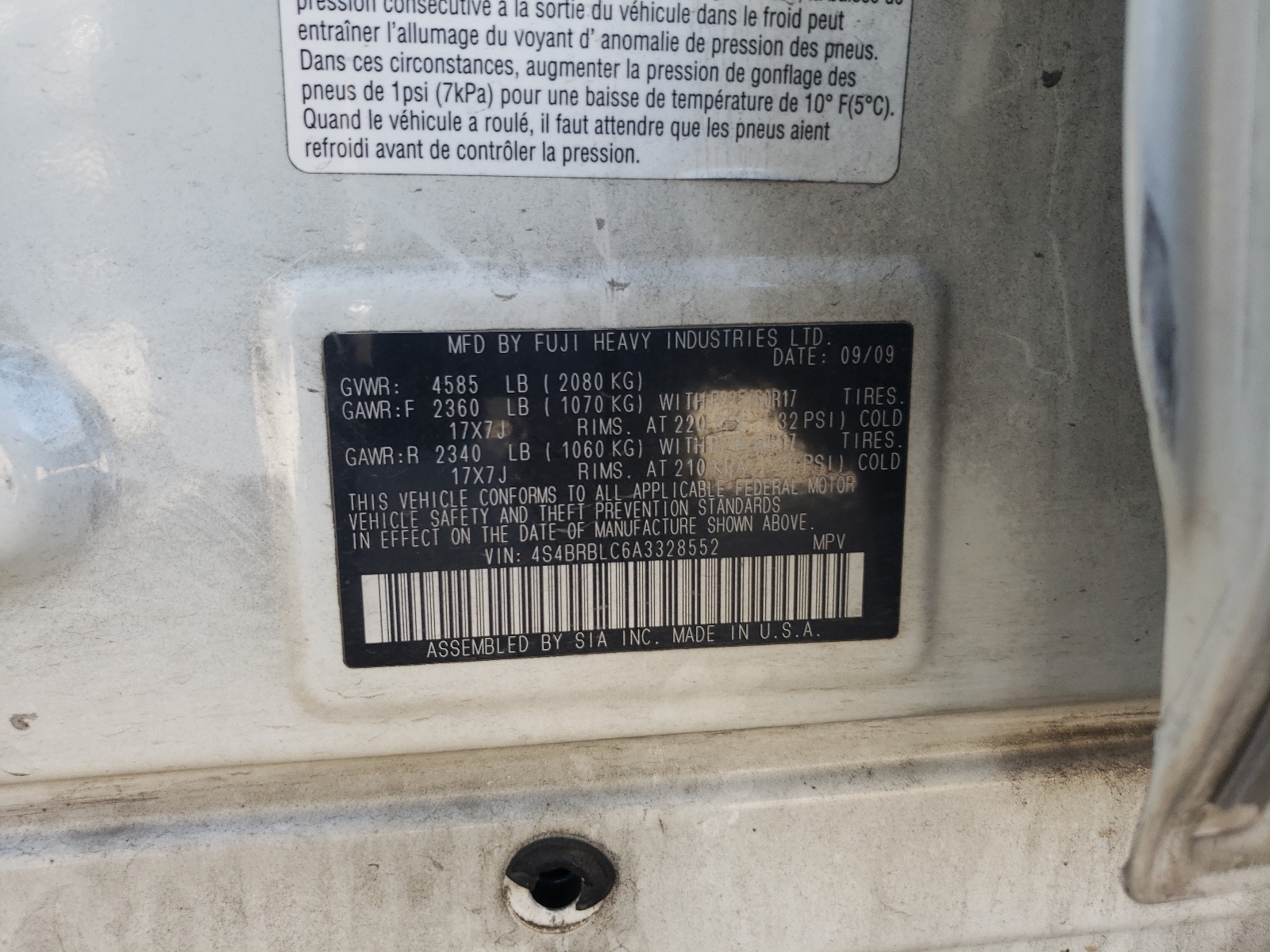 4S4BRBLC6A3328552 2010 Subaru Outback 2.5I Limited