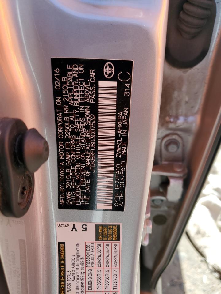 JTDKBRFU8G3007532 2016 Toyota Prius