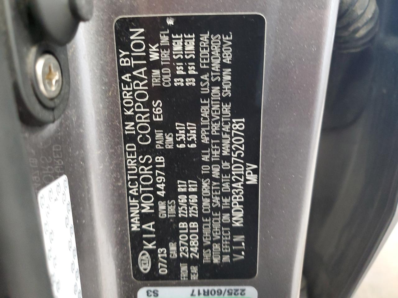 2013 Kia Sportage Base VIN: KNDPB3A21D7520781 Lot: 59791154