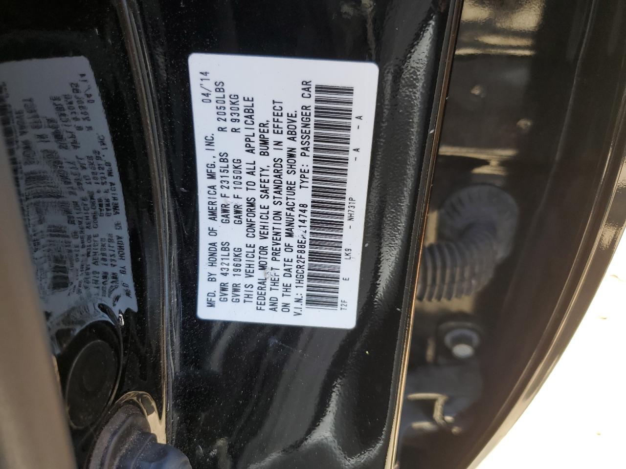 1HGCR2F88EA214748 2014 Honda Accord Exl