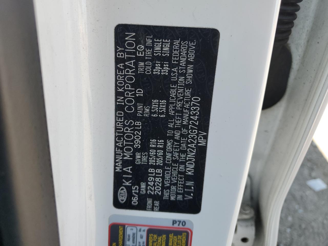 2016 Kia Soul VIN: KNDJN2A23G7243370 Lot: 58916404