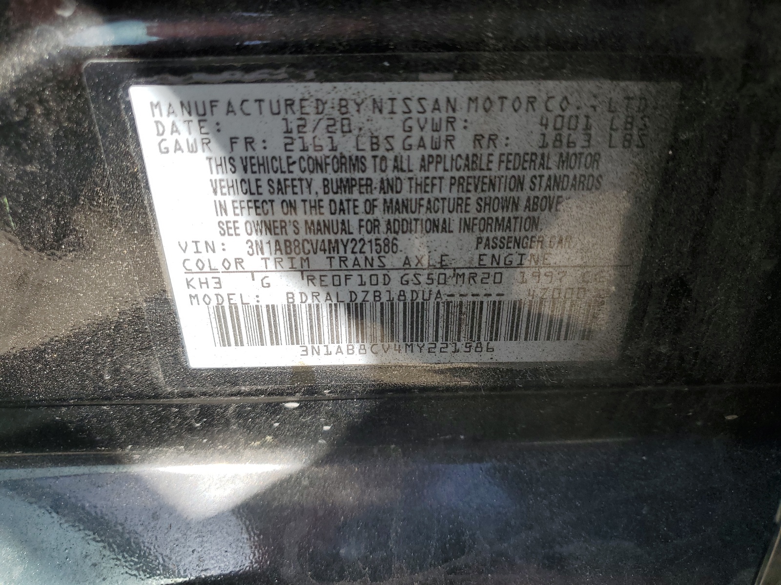 3N1AB8CV4MY221586 2021 Nissan Sentra Sv