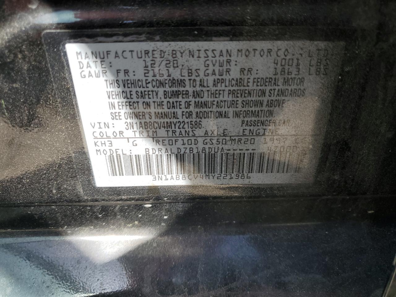 2021 Nissan Sentra Sv VIN: 3N1AB8CV4MY221586 Lot: 60706204