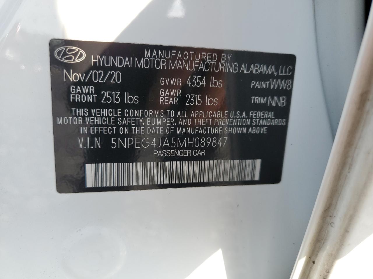 2021 Hyundai Sonata Se VIN: 5NPEG4JA5MH089847 Lot: 57604564