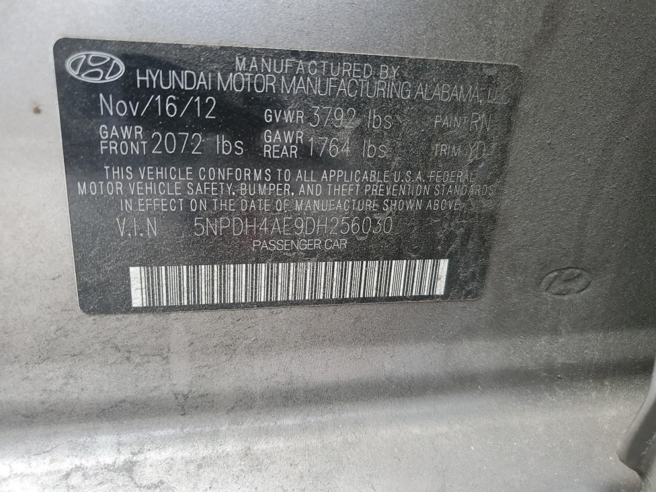 2013 Hyundai Elantra Gls VIN: 5NPDH4AE9DH256030 Lot: 58443744