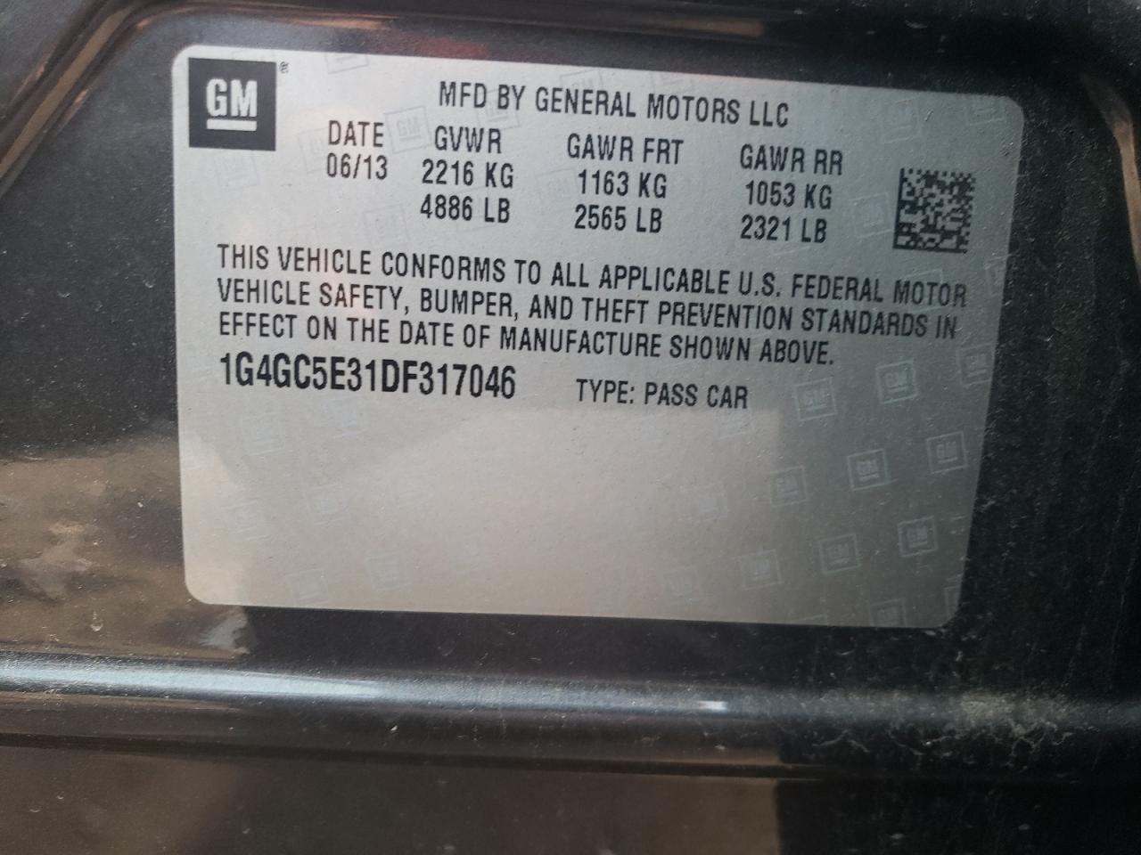 2013 Buick Lacrosse VIN: 1G4GC5E31DF317046 Lot: 60050194