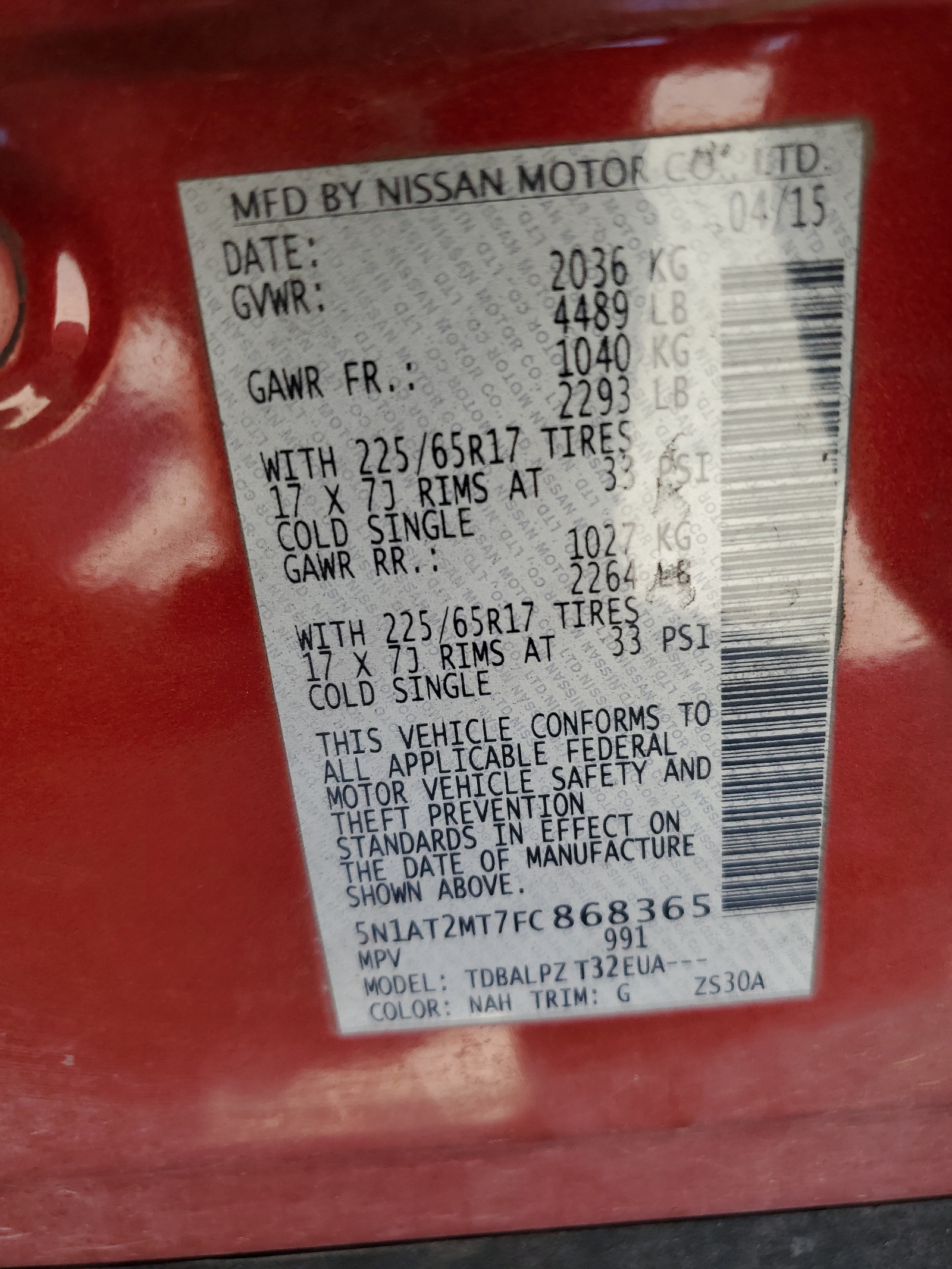 5N1AT2MT7FC868365 2015 Nissan Rogue S