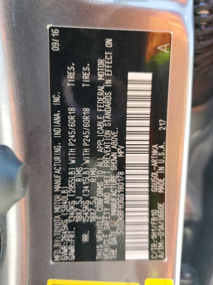 2016 Toyota Highlander Le VIN: 5TDZKRFH3GS180178 Lot: 58327924