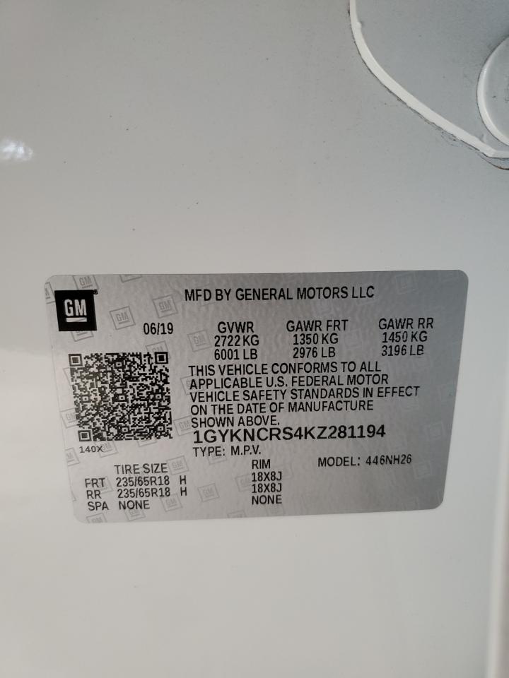 2019 Cadillac Xt5 Luxury VIN: 1GYKNCRS4KZ281194 Lot: 59978534