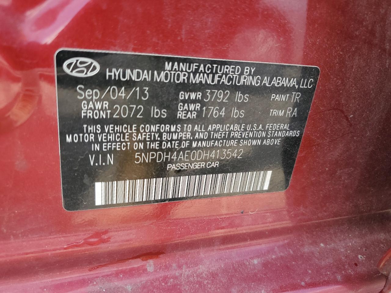 5NPDH4AE0DH413542 2013 Hyundai Elantra Gls