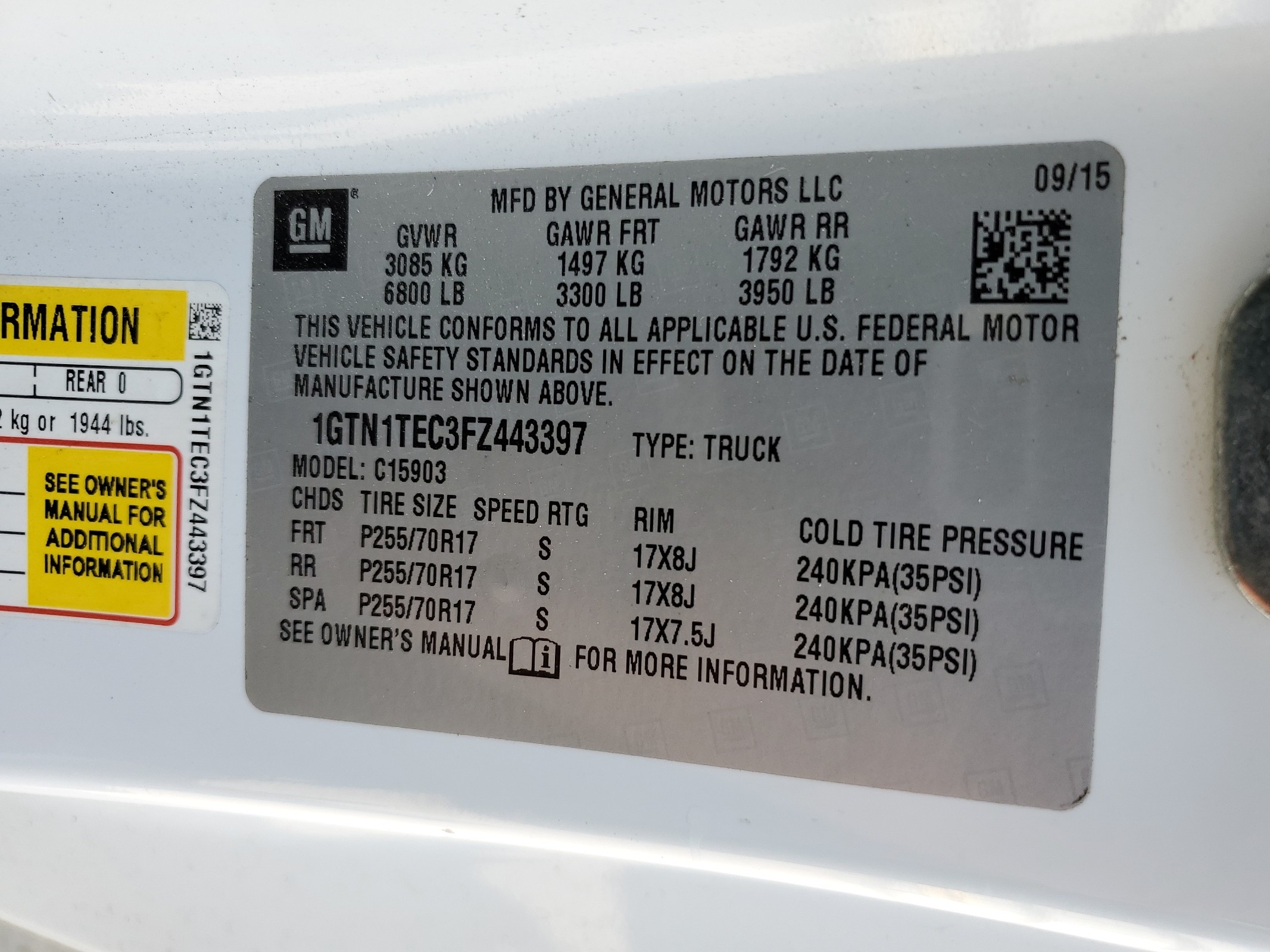 1GTN1TEC3FZ443397 2015 GMC Sierra C1500