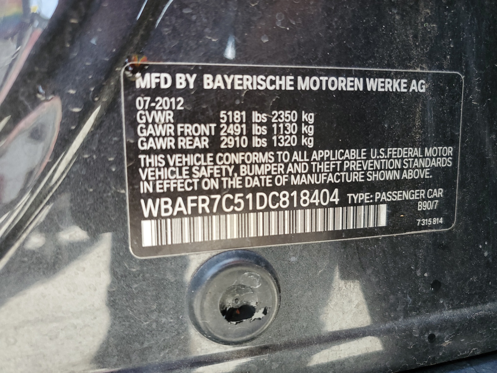 WBAFR7C51DC818404 2013 BMW 535 I